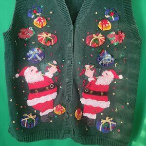 Heirloom Collectible Ugly Christmas Green Cardigan Sweater Holiday Womens L Larg